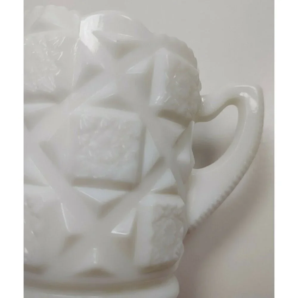 VTG Westmoreland White Milk Glass Flared Top Quilt Creamer and Sugar Bowl Set